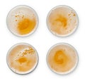 Beer bubbles in glass cup on white background. top view collection isolated on white background