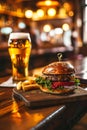 beer burger chips in a cafe. Selective focus. Royalty Free Stock Photo