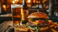 beer burger chips in a cafe. Selective focus. Royalty Free Stock Photo