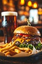 beer burger chips in a cafe. Selective focus. Royalty Free Stock Photo