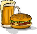 Beer and burger vector illustration on white background Royalty Free Stock Photo