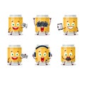 Beer can cartoon character are playing games with various cute emoticons