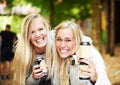 Beer can, festival portrait friends and happy women smile for fun bond, soda cooldrink beverage or outdoor social event