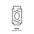 Beer can line icon. Beverage vector symbol. Soda can outline sign. Editable stroke