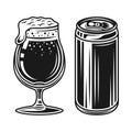 Beer can and glass with foam vector elements