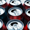 Beer cans. Aluminum cans. Close-up of a lot of empty cans with wet drops of condensation. Recycling and reuse. Selective focus Royalty Free Stock Photo