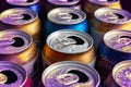 Beer cans. Aluminum cans. Many wet empty beer cans of different brands with condensation drops. Recycling and reuse. Selective Royalty Free Stock Photo