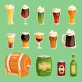 Beer cartoon vector mug cups and glass bottles beerhouse brewery beermug or beerbottle and dark ale in bar on beery Royalty Free Stock Photo