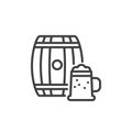 Beer cask and glass line icon