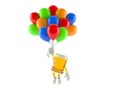 Beer character flying with balloons
