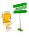 Beer character with signpost
