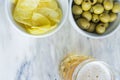 Beer with chips and olives Royalty Free Stock Photo