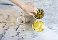 Beer with chips and olives Royalty Free Stock Photo