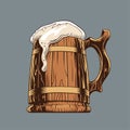 Beer classic wooden mug or tankard. Vector illustration