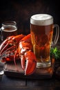 crab red crayfish snack seafood crawfish glass background pub food beer. Generative AI. Royalty Free Stock Photo