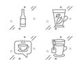 Beer, Coffee and Mint leaves icons set. Tea sign. Bar drink, Cafe, Mentha leaf. Glass mug. Food and drink set. Vector