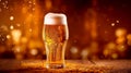 Beer. Cold Craft light Beer in a glass. Glass of light beer with foam on a golden background. AI Generated