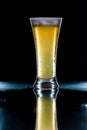 Beer. Cold Craft light Beer in a glass with water drops. Pint of Beer close up isolated on black color background. Border design Royalty Free Stock Photo