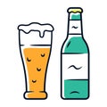 Beer color icon. Uncorked bottle and glass of beverage. Bottled and draft lager. Alcoholic drink. Brewing. Pint of ale Royalty Free Stock Photo