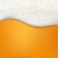 Beer color texture with bubbles and white foam. Gold beer backdrop. Fresh cold beer flow banner. Vector Royalty Free Stock Photo