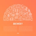 Beer concept in half circle with thin line icons Royalty Free Stock Photo