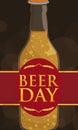 Beer Day Celebrated in a Night with Bokeh and Bottle, Vector Illustration