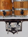 Beer dispenser with two wooden barrels