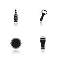 Beer drop shadow black icons set