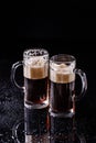 Beer on empty black table Royalty Free Stock Photo