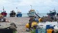 Fishing boats stranded on the beach UK
