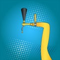 Beer faucet.Close up of press. Beer tap pop art hand drawn. Comic book style imitation. Vintage retro style conceptual
