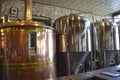 Beer fermentation and brewing tanks at a brewery