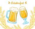 Beer festival advertisement poster Oktoberfest template vintage card glass cup wheat ear hop design