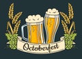 Beer festival advertisement poster template Oktoberfest glass cup wheat ear hop banner background