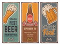 Beer festival invitation. Oktoberfest vintage banners with pictures of craft beers lager germany bavaria pub drink menu Royalty Free Stock Photo