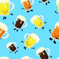 Beer festival. seamless pattern blue. funny faces Royalty Free Stock Photo