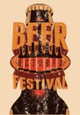 Beer Festival vintage style grunge poster with a beer bottles. Retro vector illustration.