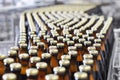 Beer filling in a brewery - conveyor belt with glass bottles Royalty Free Stock Photo