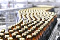 Beer filling in a brewery - conveyor belt with glass bottles Royalty Free Stock Photo