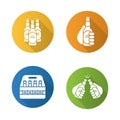 Beer flat design long shadow icons set