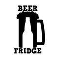Beer fridge sticker. Beer bottle and mug with foam and text. Simple black and white design. Vector silhouette and illustration. Royalty Free Stock Photo