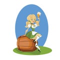 Beer girl in dirndl on keg with pretzel pinup Royalty Free Stock Photo