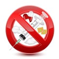 Forbidden no drugs red sign, vector illustration design isolated over a white background Royalty Free Stock Photo