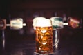 Beer glass on a bar table. Closeup Royalty Free Stock Photo