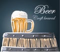 Beer glass and barrel, craft brewed, vector, illustration.