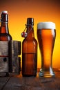 Beer glass and beer crate with bottles Royalty Free Stock Photo