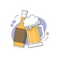 Beer glass and bottle. Craft beer icon flat line design. Vector illustration