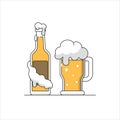 Beer glass and bottle. Craft beer icon flat line design. Vector illustration