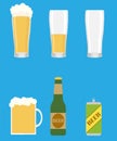 Beer, beer glass, beer bottle isolated on a blue background. Vector illustration. Royalty Free Stock Photo