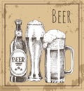 Beer Glass, Bottle and Mug Vintage Promo Poster Royalty Free Stock Photo